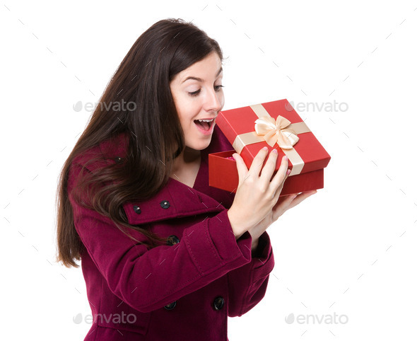 Woman look at the gift box (Misc) Photo Download