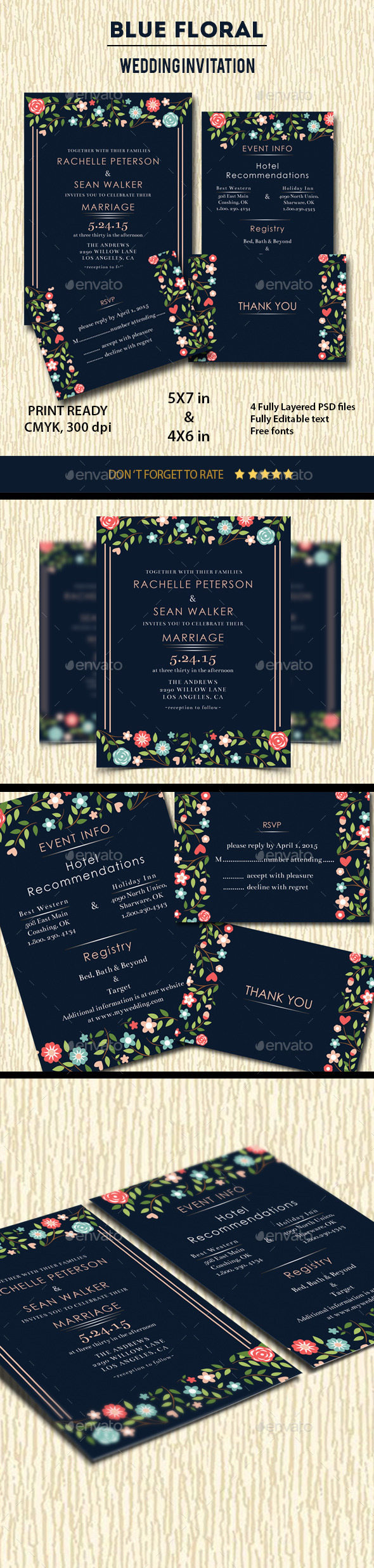 GraphicRiver Blue Floral Wedding Invitation 10333879 GraphicRiver Blue Floral Wedding Invitation 10333879