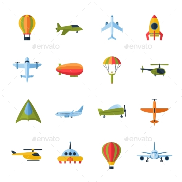 Aircraft Icons Set Flat (Objects)