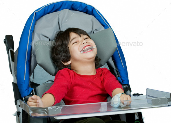 Three year old disabled boy in medical stroller (Misc) Photo Download