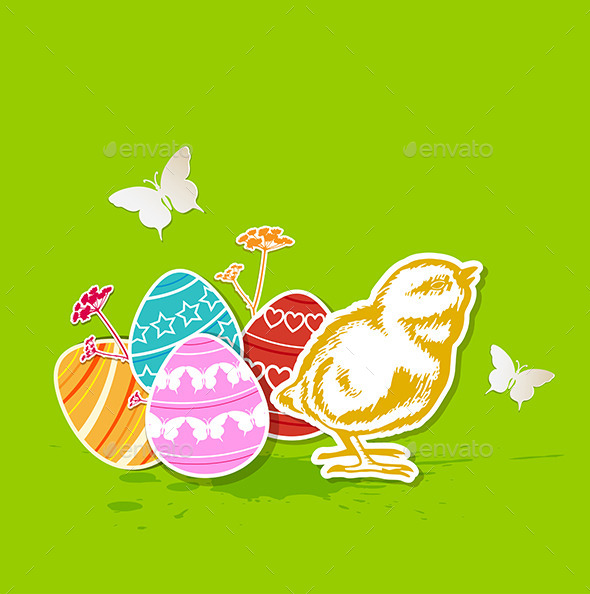 Green Easter Background with Chicken Green Easter Background with Chicken