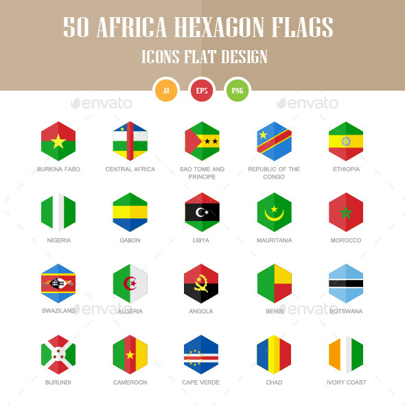 GraphicRiver 50 Africa Flag Icons Hexagon Flat Design 10335973 GraphicRiver 50 Africa Flag Icons Hexagon Flat Design 10335973