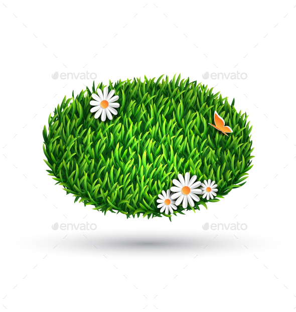 Green Grass Oval with Chamomiles and Butterfly Green Grass Oval with Chamomiles and Butterfly