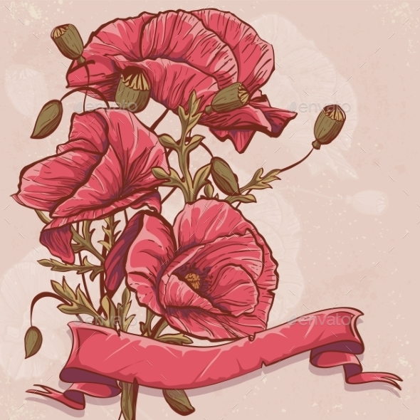 GraphicRiver Greeting Card with Red Poppies and Ribbons 10336217 GraphicRiver Greeting Card with Red Poppies and Ribbons 10336217