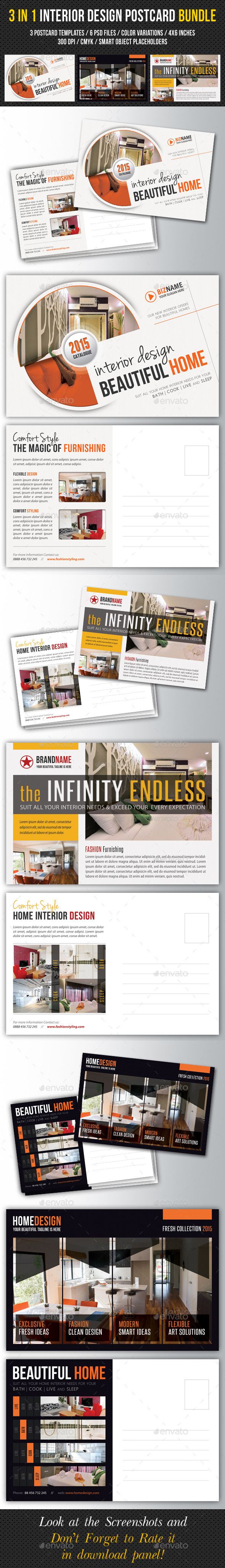 3 in 1 Interior Design Postcard Template Bundle 01 3 in 1 Interior Design Postcard Template Bundle 01