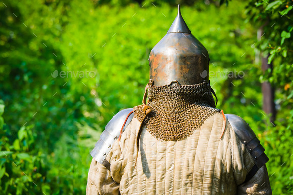 man in knight27;s helmet