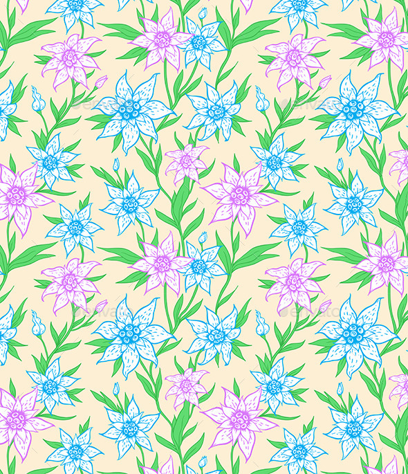 GraphicRiver Pattern with Blue Flowers and Leaves 10338351 GraphicRiver Pattern with Blue Flowers and Leaves 10338351