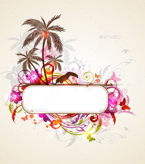 GraphicRiver Tropical Banner with Palms and Toucan 10338618 GraphicRiver Tropical Banner with Palms and Toucan 10338618