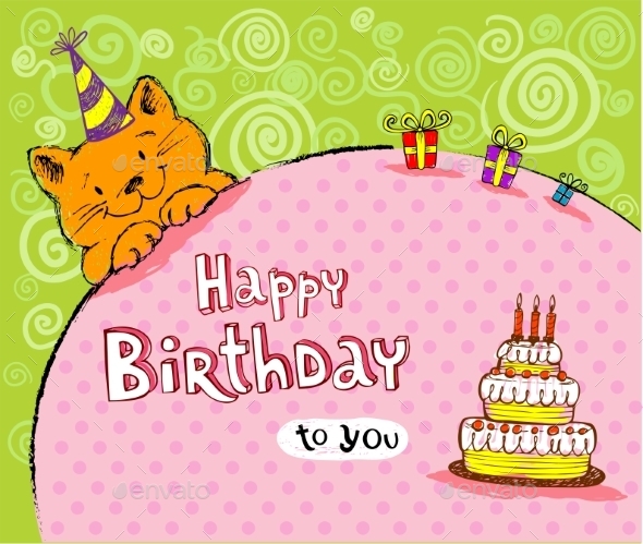 Birthday Greeting Card with Red Cat (Birthdays)