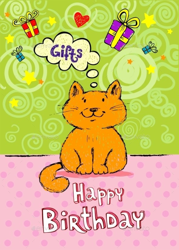 Birthday Greeting Card with Red Cat (Birthdays)