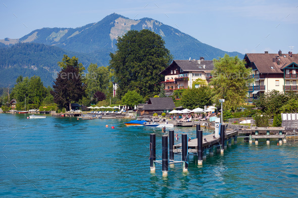 Typical Guests House on Wolfgang See lake shore next to shipbus (Misc) Photo Download