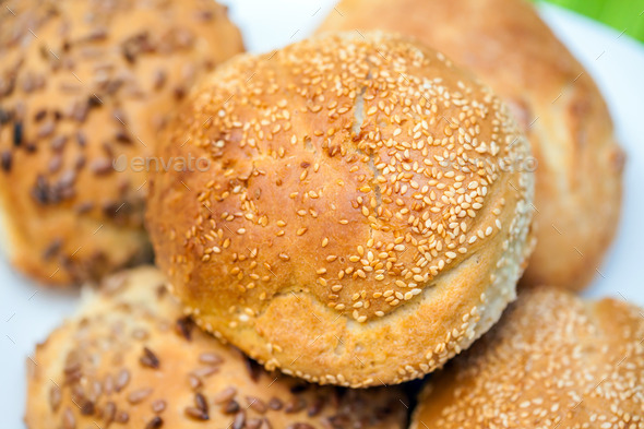 Fresh bread rolls with sunflower and sesame seeds (Misc) Photo Download