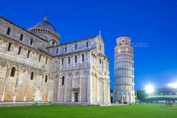 Piazza del Duomo with Pisa tower and the Cathedral illuminated a (Misc) Photo Download