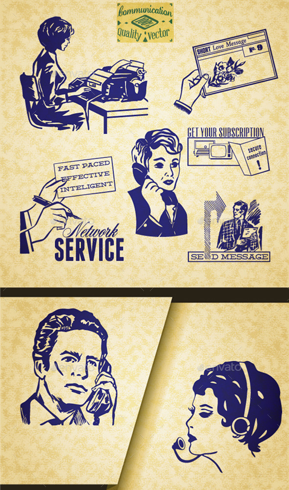 GraphicRiver Communication Retro Set of Illustrations 10342915 GraphicRiver Communication Retro Set of Illustrations 10342915