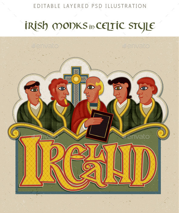 GraphicRiver Ireland Monks in Modern Irish Celtic Art Style 10349295 GraphicRiver Ireland Monks in Modern Irish Celtic Art Style 10349295