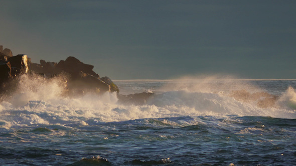 Waves Atlantic Ocean Breaking onto Rocks Waves Atlantic Ocean Breaking onto Rocks