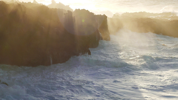 Waves Atlantic Ocean Breaking onto Rocks Waves Atlantic Ocean Breaking onto Rocks