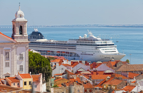 big tourist ship to stand in the port of Lisbon, Portugal