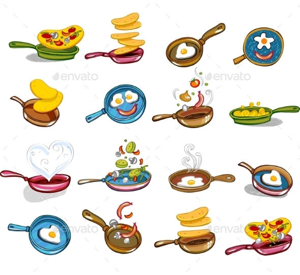 GraphicRiver Frying Pans with Tasty Food 10359543 GraphicRiver Frying Pans with Tasty Food 10359543