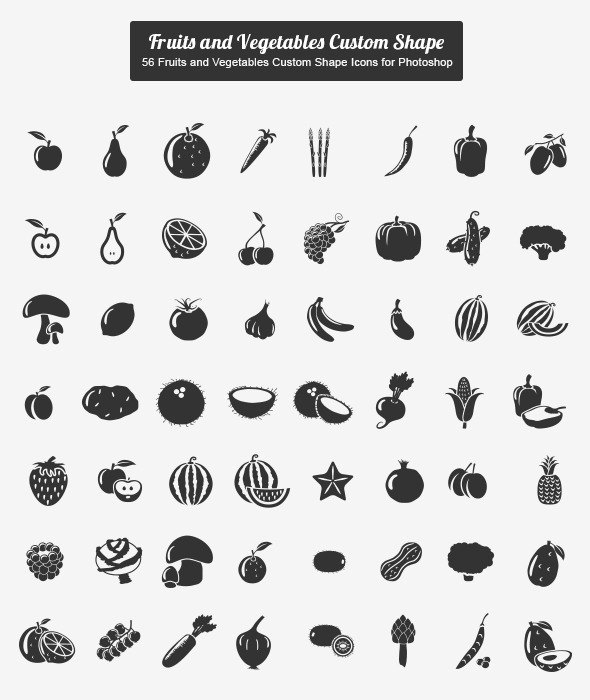 GraphicRiver 56 Fruits and Vegetables Custom Shape Icons 10361385 GraphicRiver 56 Fruits and Vegetables Custom Shape Icons 10361385