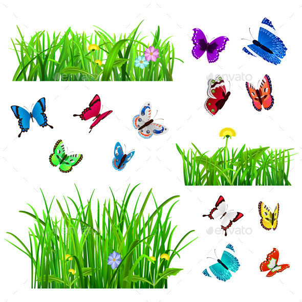 GraphicRiver Green Grass and Butterflies 10362399 GraphicRiver Green Grass and Butterflies 10362399