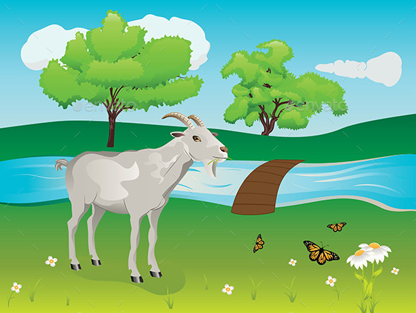 GraphicRiver Goat and Green Lawn 10364949 GraphicRiver Goat and Green Lawn 10364949