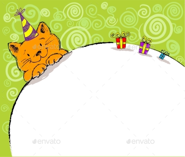 Greeting Card with Red Cat and Place for Text Greeting Card with Red Cat and Place for Text