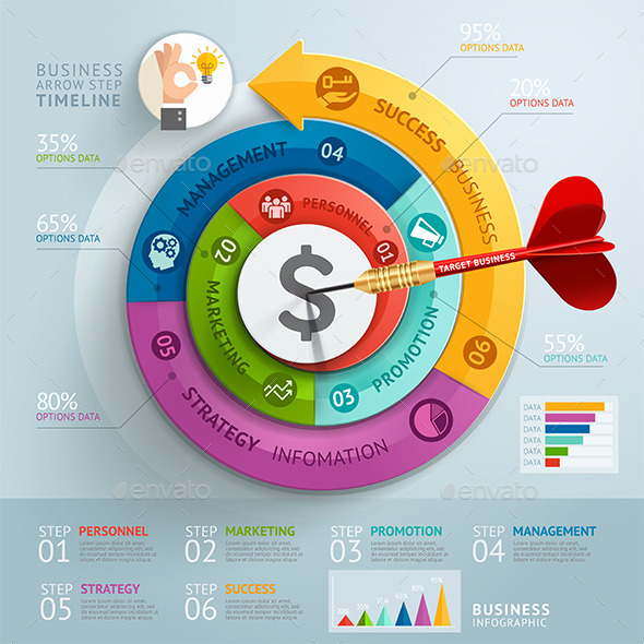 Business Step Arrow with Dart Infographics