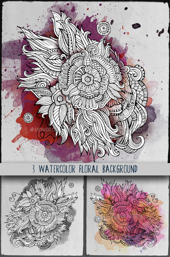 GraphicRiver 3 Watercolor Floral Background 10367549 GraphicRiver 3 Watercolor Floral Background 10367549