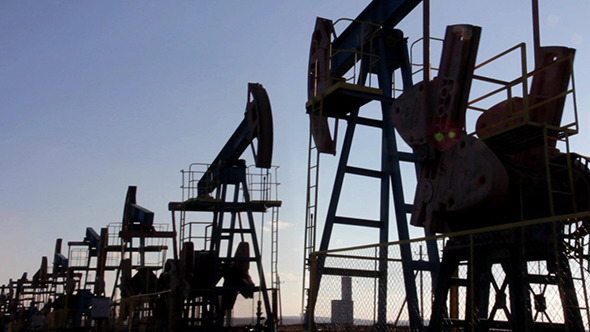 Many Working Oil Pumps Silhouette Many Working Oil Pumps Silhouette