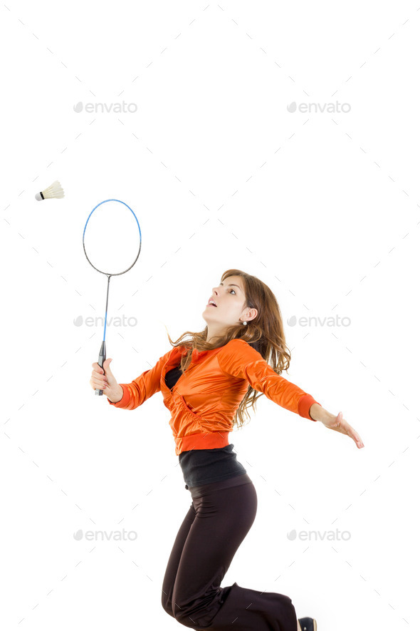 Young woman playing badminton (Misc) Photo Download