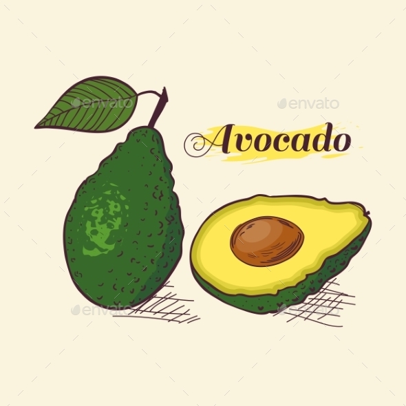 Whole Avocado with Leaf and Slice Whole Avocado with Leaf and Slice