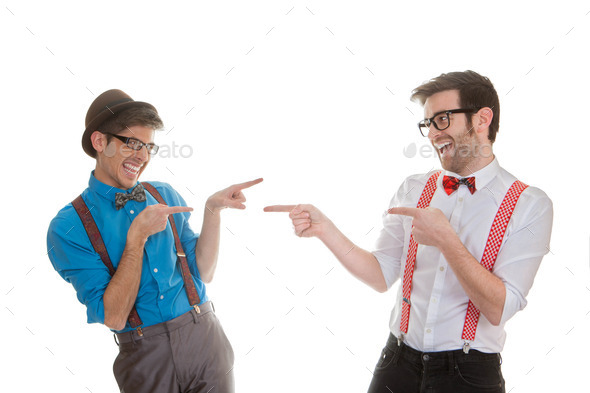 quirky business men pointing