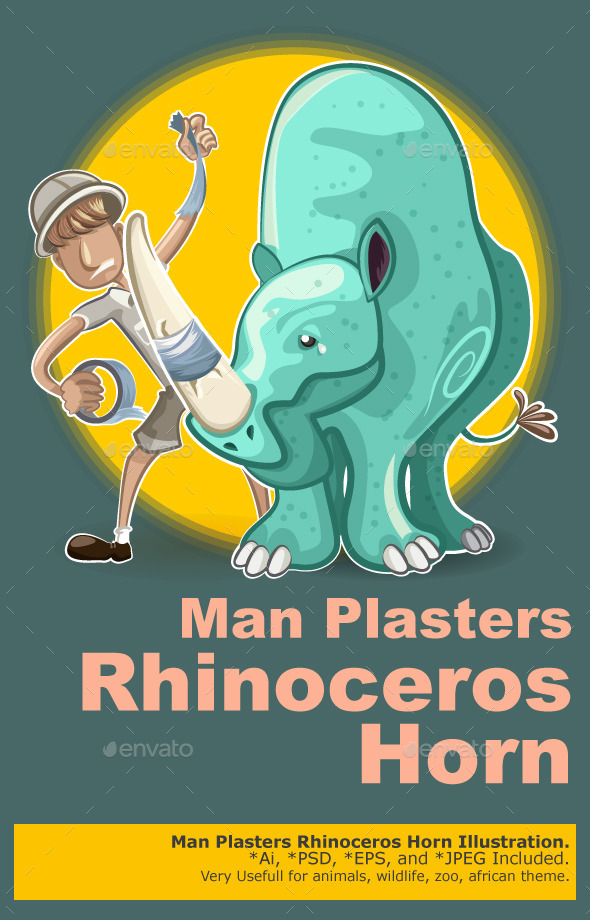 Eco Warrior Man Plasters Rhinoceros Horn (Animals)