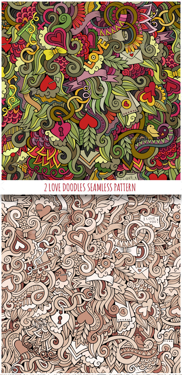 GraphicRiver 2 Love Doodles Seamless Pattern 10390175 GraphicRiver 2 Love Doodles Seamless Pattern 10390175