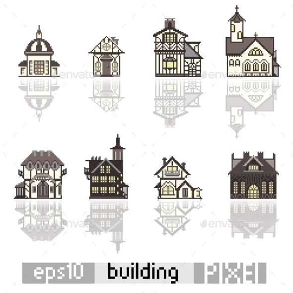 GraphicRiver Set of Pixel Art Buildings 10392722 GraphicRiver Set of Pixel Art Buildings 10392722