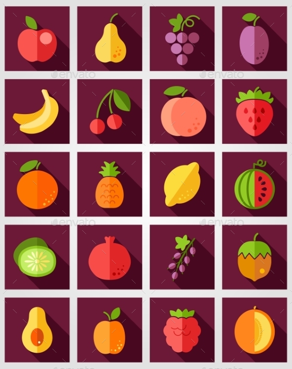 GraphicRiver Fruits Flat Icon with Long Shadow 10392930 GraphicRiver Fruits Flat Icon with Long Shadow 10392930