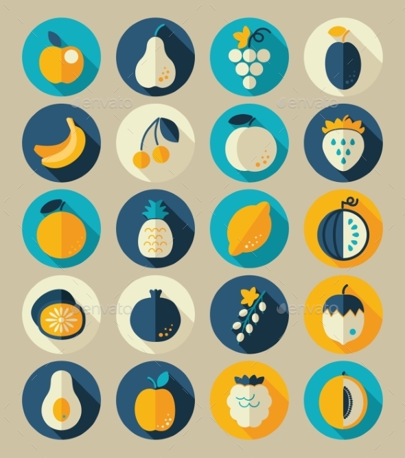 GraphicRiver Fruits Flat Icon with Long Shadow 10392994 GraphicRiver Fruits Flat Icon with Long Shadow 10392994