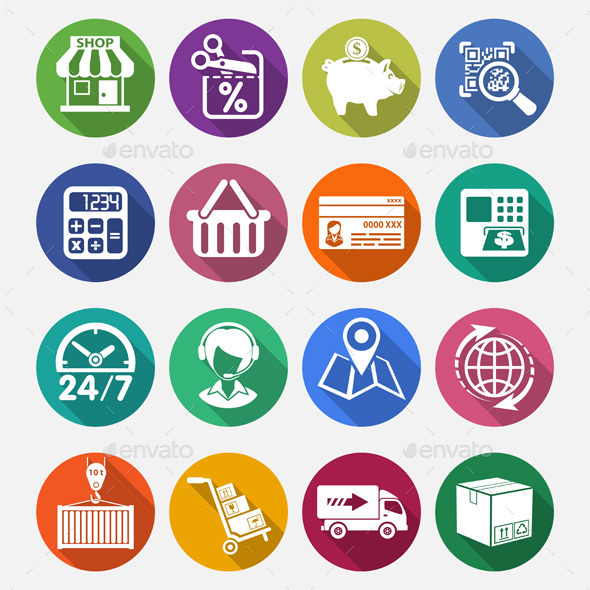 Internet Shopping and Delivery Flat Icon Set Internet Shopping and Delivery Flat Icon Set