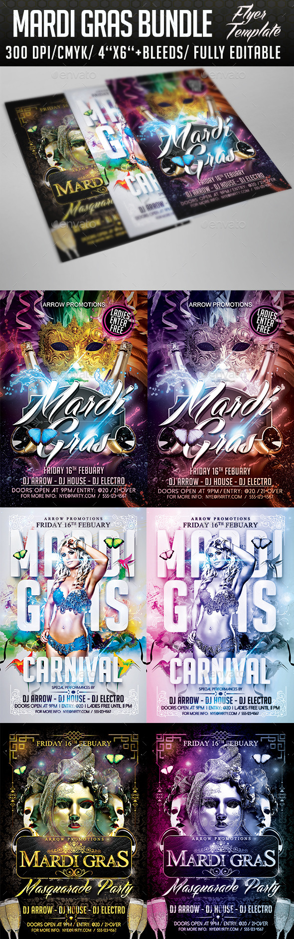 Mardi Gras Flyer Bundle (Clubs & Parties)