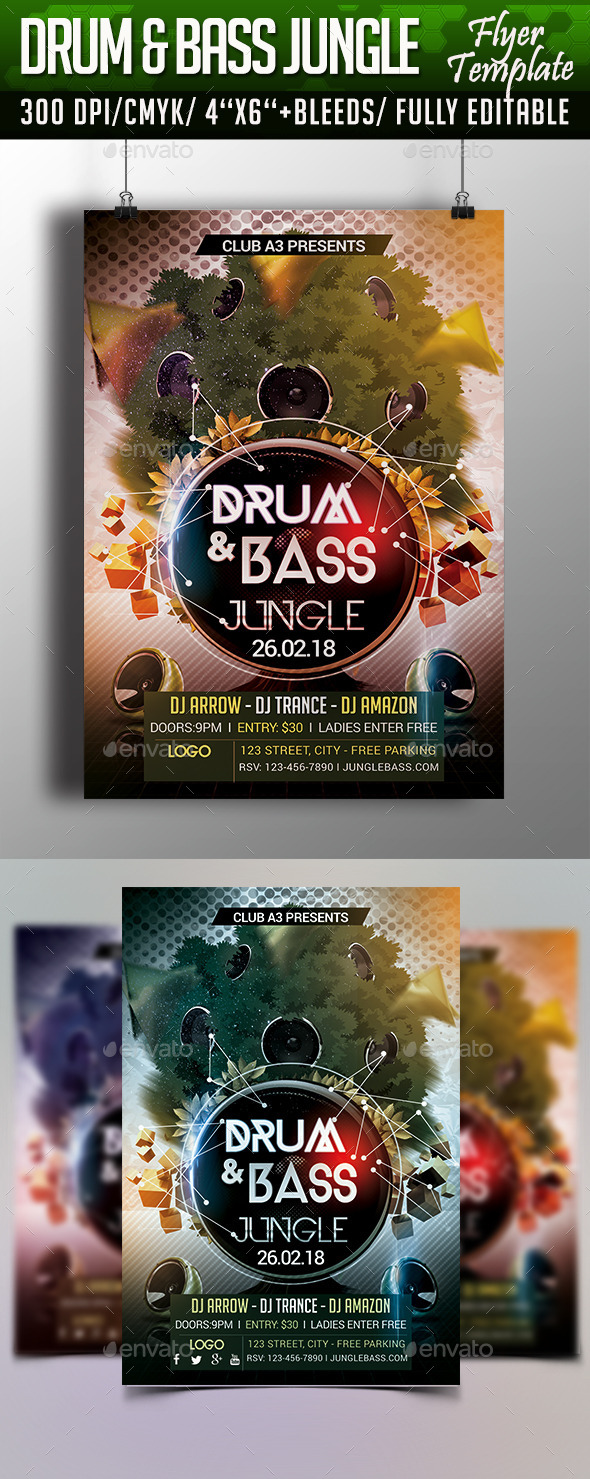 Drum and Bass Jungle Flyer Template (Clubs & Parties)