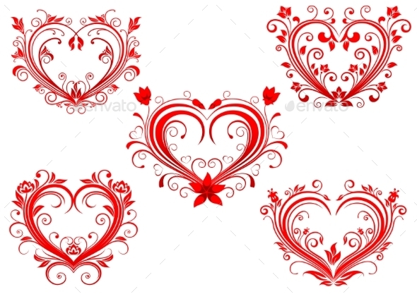 GraphicRiver Floral Red Valentine Hearts Set 10400024 GraphicRiver Floral Red Valentine Hearts Set 10400024