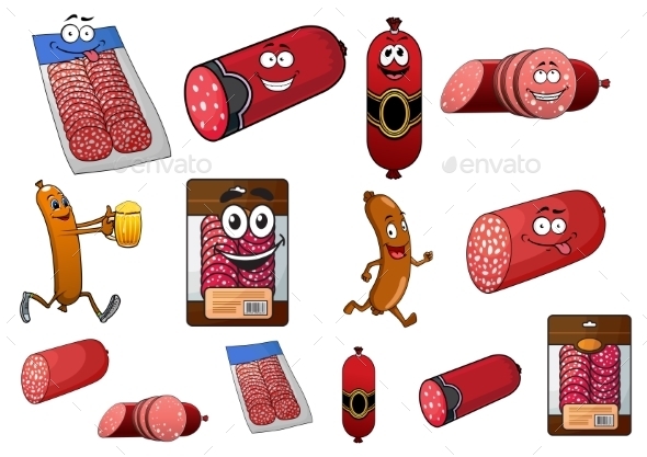 GraphicRiver Cartoon Wurst Sausage and Salami Characters 10400325 GraphicRiver Cartoon Wurst Sausage and Salami Characters 10400325