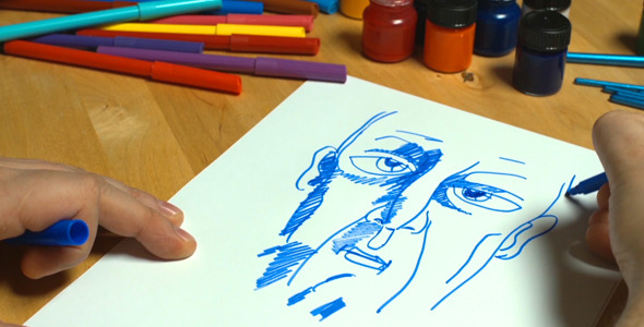 Quick Drawing on Paper of a Man s Head Quick Drawing on Paper of a Man s Head