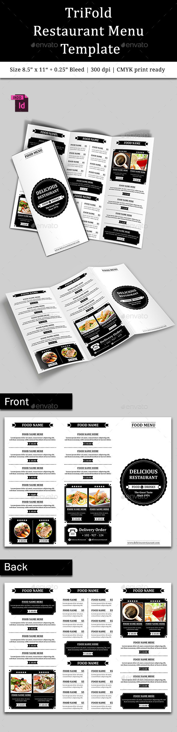 TriFold Restaurant Menu Template Vol. 6 (Food Menus)