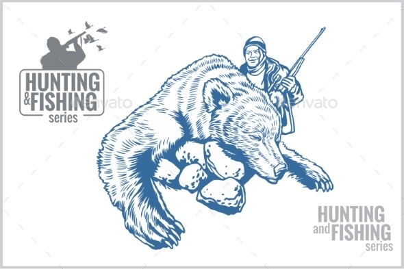 Hunter and Bear Vintage Illustration Hunter and Bear Vintage Illustration