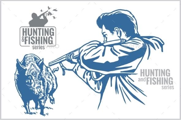 GraphicRiver Hunter and Boar Vintage Illustration 10404120 GraphicRiver Hunter and Boar Vintage Illustration 10404120