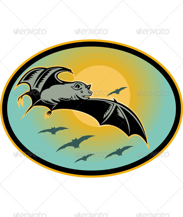 Bat Flying With Moon Retro Woodcut Style Bat Flying With Moon Retro Woodcut Style