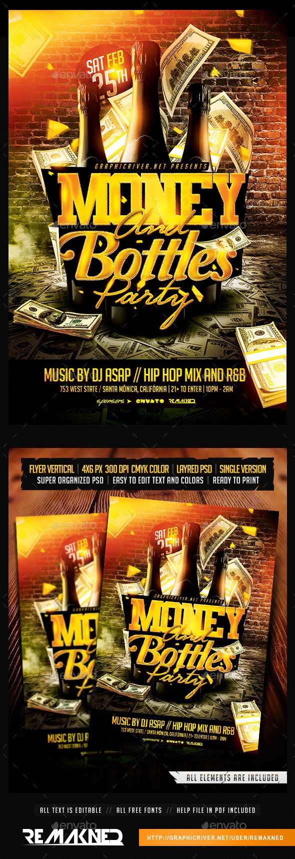 Money And Bottles Party Flyer Template PSD Money And Bottles Party Flyer Template PSD
