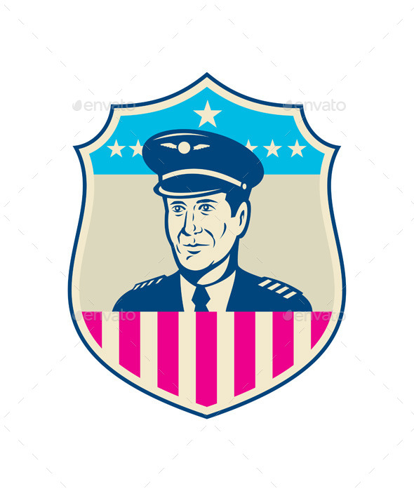 American Airline Pilot Aviator USA Flag Shield (People)